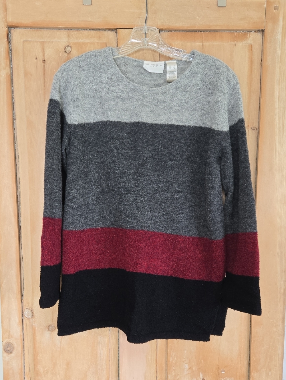 Cozy Colorblock Crewneck Sweater - Gray, Charcoal & Burgundy